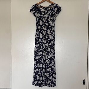 Elegant Navy and White Floral Midi Dress by MAEVE